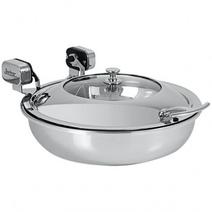 Spring USA Sauteuse Vision 4 Qt. Round Stainless Steel Induction Chafer with Chrome Accents and Glass Lid 2472-6-36