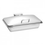 Eastern Tabletop 3915GS 8 Qt. Stainless Steel Rectangular Induction / Traditional Chafer with Stand and Hinged Glass Dome Cover