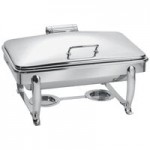 Eastern Tabletop 3915GS 8 Qt. Stainless Steel Rectangular Induction / Traditional Chafer with Stand and Hinged Glass Dome Cover