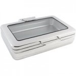 Bon Chef 20308 4 Qt. Stainless Steel Hinged Top Half Size Induction Chafer with Glass Window