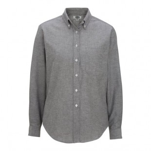 Edwards 5077 Women's Customizable Gray / Black Long Sleeve Wrinkle-Resistant Easy-Care Oxford Dress Shirt with Soil Release - 2X