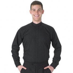 Henry Segal Men's Customizable Black Long Sleeve Band Collar Dress Shirt - L