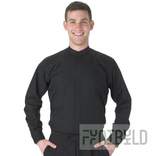Henry Segal Men's Customizable Black Long Sleeve Band Collar Dress Shirt - L