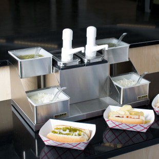 San Jamar P9724 Dual Pump Condiment System with 4-Compartment Two Tier Stainless Steel Condiment Holder San Jamar P9724 Dual Pump Condiment System with 4-Compartment Two Tier Stainless Steel Condiment Holder