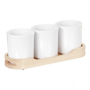 Cal-Mil Blonde Maple Wood Cylinder Tray with 3 Melamine Jars - 16 Cal-Mil Blonde Maple Wood Cylinder Tray with 3 Melamine Jars - 16