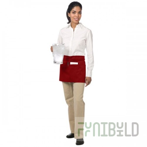 Chef Revival Red Poly-Cotton Customizable Waist Apron with 3 Pockets - 12