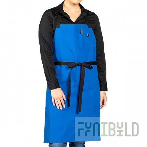 Uncommon Chef 3116 Blue Customizable 100% Cotton Canvas Aura Bib Apron with Black Webbing and 3 Pockets - 34