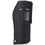 Mercer Culinary M63204BKD Metro Edge Wyatt Black Cotton Denim Bistro Apron with Black Leather Details, Towel Holder, and 3 Pockets - 25 1/2 Mercer Culinary M63204BKD Metro Edge Wyatt Black Cotton Denim Bistro Apron with Black Leather Details, Towel Holder, and 3 Pockets - 25 1/2