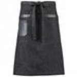 Mercer Culinary M63204BKD Metro Edge Wyatt Black Cotton Denim Bistro Apron with Black Leather Details, Towel Holder, and 3 Pockets - 25 1/2 Mercer Culinary M63204BKD Metro Edge Wyatt Black Cotton Denim Bistro Apron with Black Leather Details, Towel Holder, and 3 Pockets - 25 1/2