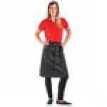 Mercer Culinary M63204BKD Metro Edge Wyatt Black Cotton Denim Bistro Apron with Black Leather Details, Towel Holder, and 3 Pockets - 25 1/2 Mercer Culinary M63204BKD Metro Edge Wyatt Black Cotton Denim Bistro Apron with Black Leather Details, Towel Holder, and 3 Pockets - 25 1/2