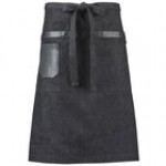Mercer Culinary M63204BKD Metro Edge Wyatt Black Cotton Denim Bistro Apron with Black Leather Details, Towel Holder, and 3 Pockets - 25 1/2 Mercer Culinary M63204BKD Metro Edge Wyatt Black Cotton Denim Bistro Apron with Black Leather Details, Towel Holder, and 3 Pockets - 25 1/2