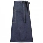Mercer Culinary M63204BKD Metro Edge Wyatt Black Cotton Denim Bistro Apron with Black Leather Details, Towel Holder, and 3 Pockets - 25 1/2 Mercer Culinary M63204BKD Metro Edge Wyatt Black Cotton Denim Bistro Apron with Black Leather Details, Towel Holder, and 3 Pockets - 25 1/2