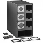 KleanTake by ServSense Black Countertop Slim Cup Dispenser Cabinet with 6 Fast-Changing Gaskets - 1 Slot