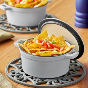 Valor 16 oz. Glacier Enameled Mini Cast Iron Pot with Cover Valor 16 oz. Glacier Enameled Mini Cast Iron Pot with Cover