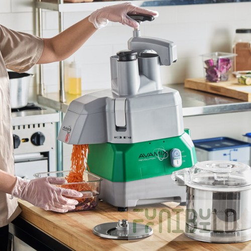 AvaMix Revolution CFBB342D Combination Food Processor with 3 Qt. Stainless Steel Bowl, Continuous Feed, and 2 Discs - 1 hp