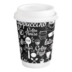 Choice 12 oz. Smooth Double Wall Coffee Break Print Paper Hot Cup and Lid - 100/Case Choice 12 oz. Smooth Double Wall Coffee Break Print Paper Hot Cup and Lid - 100/Case