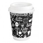 Choice 12 oz. Smooth Double Wall Coffee Break Print Paper Hot Cup and Lid - 100/Case Choice 12 oz. Smooth Double Wall Coffee Break Print Paper Hot Cup and Lid - 100/Case