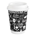 Choice 12 oz. Smooth Double Wall Coffee Break Print Paper Hot Cup and Lid - 100/Case Choice 12 oz. Smooth Double Wall Coffee Break Print Paper Hot Cup and Lid - 100/Case