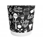 Choice 12 oz. Smooth Double Wall Coffee Break Print Paper Hot Cup and Lid - 100/Case Choice 12 oz. Smooth Double Wall Coffee Break Print Paper Hot Cup and Lid - 100/Case