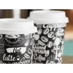 Choice 12 oz. Smooth Double Wall Coffee Break Print Paper Hot Cup and Lid - 100/Case Choice 12 oz. Smooth Double Wall Coffee Break Print Paper Hot Cup and Lid - 100/Case