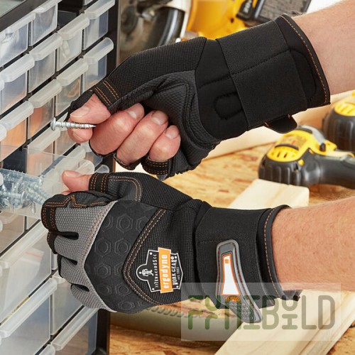 Ergodyne 17712 ProFlex 910 Half-Finger Impact Gloves with Wrist Support - Small - Pair