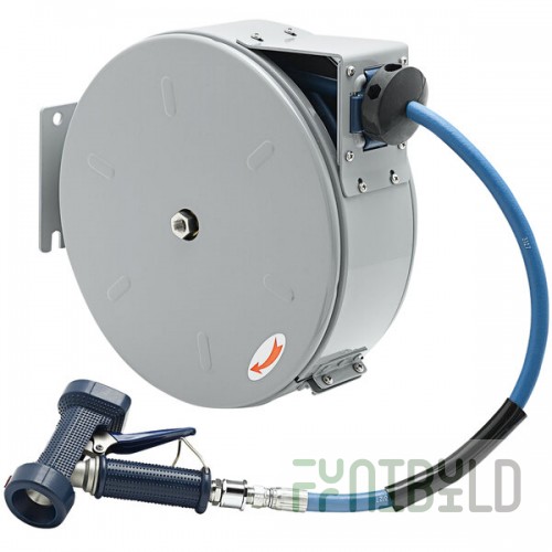 T&S B-7222-C02 30' Enclosed Epoxy Coated Steel Hose Reel with Rear Trigger Water Gun