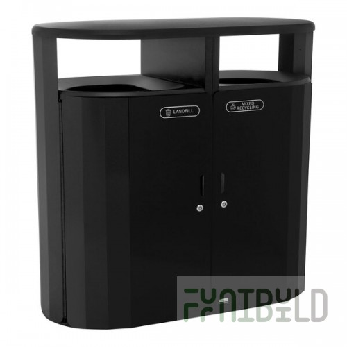 Rubbermaid® Resist® 2185042 66 Gallon Jet Black Metallic Steel Oval Dual-Stream Outdoor Trash Can / Recycling Bin