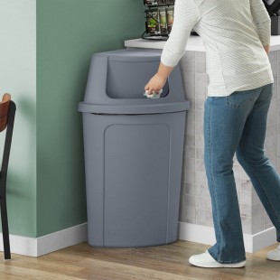 Lavex 21 Gallon Gray Corner Round Trash Can with Gray Push Door Lid