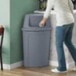 Lavex 21 Gallon Gray Corner Round Trash Can with Gray Push Door Lid