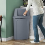 Lavex 21 Gallon Gray Corner Round Trash Can with Gray Push Door Lid