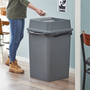 Lavex 35 Gallon Gray Square Trash Can with Drop Shot Lid