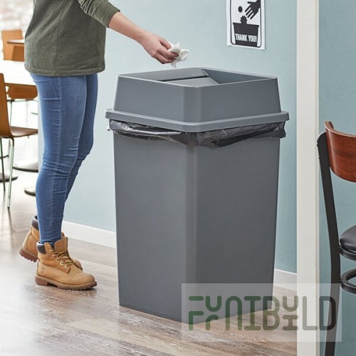 Lavex 35 Gallon Gray Square Trash Can with Drop Shot Lid