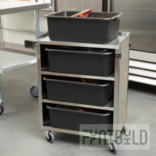 Lakeside 615BS 4 Shelf Standard Duty Stainless Steel Utility Cart with Enclosed Base and Beige Suede Finish - 16 1/2