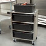 Lakeside 615BS 4 Shelf Standard Duty Stainless Steel Utility Cart with Enclosed Base and Beige Suede Finish - 16 1/2 Lakeside 615BS 4 Shelf Standard Duty Stainless Steel Utility Cart with Enclosed Base and Beige Suede Finish - 16 1/2