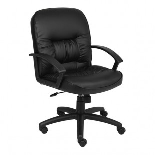 Boss Black LeatherPlus Mid-Back Executive Chair with Black Nylon Base and Polypropylene Loop Arms Boss Black LeatherPlus Mid-Back Executive Chair with Black Nylon Base and Polypropylene Loop Arms