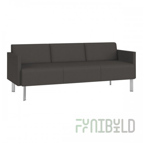 Lesro Luxe Lounge Series Patriot Plus Charcoal Vinyl 3-Seat Sofa with Upholstered Arms and Steel Legs