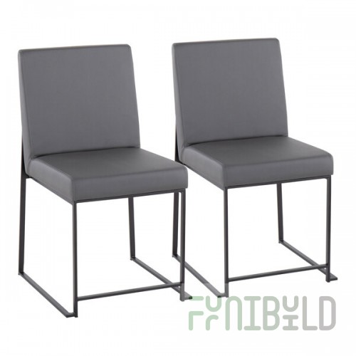 LumiSource Fuji Gray Faux Leather High-Back Side Chair with Black Brushed Stainless Steel Frame - 2/Case