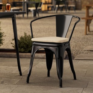 Lancaster Table & Seating Alloy Onyx Black Outdoor Arm Chair with Tan Fabric Magnetic Cushion Lancaster Table & Seating Alloy Onyx Black Outdoor Arm Chair with Tan Fabric Magnetic Cushion