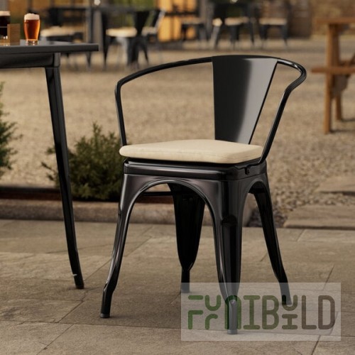 Lancaster Table & Seating Alloy Onyx Black Outdoor Arm Chair with Tan Fabric Magnetic Cushion