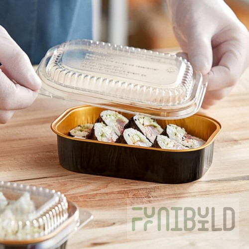 Durable Packaging 9220-PT-100 Smoothwall Black Diamond and Gold Mini Foil Entree / Take-Out Pan with Dome Lid 16 oz. - 100/Case
