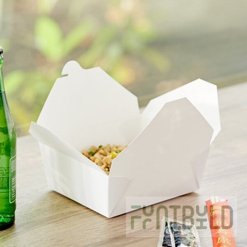 Choice White Microwavable Folded Paper #8 Take-Out Customizable Container 6
