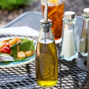 TableCraft 6619 12 oz. Authentic Collection Recycled Green Glass Oil and Vinegar Dispenser with Stainless Steel Pourer TableCraft 6619 12 oz. Authentic Collection Recycled Green Glass Oil and Vinegar Dispenser with Stainless Steel Pourer