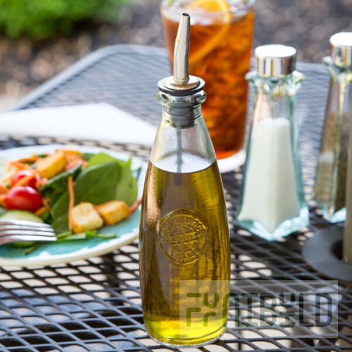 TableCraft 6619 12 oz. Authentic Collection Recycled Green Glass Oil and Vinegar Dispenser with Stainless Steel Pourer