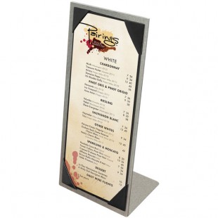 Menu Solutions MTPIX-411 Alumitique Aluminum Menu Tent with Picture Corners - Brushed Finish - 4 1/4 Menu Solutions MTPIX-411 Alumitique Aluminum Menu Tent with Picture Corners - Brushed Finish - 4 1/4