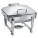 Eastern Tabletop 3914S 6 Qt. Stainless Steel Square Induction / Traditional Chafer with Stand and Hinged Dome Cover