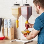 Asept 2-Piece 5 Liter Hanging Bottle Condiment Pump Dispenser Set with Squeeze Nozzles and Stand