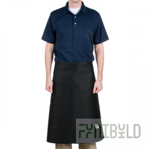 Chef Revival Black Poly-Cotton Customizable Bistro Apron with 1 Pocket - 30