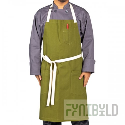 Uncommon Chef 3115 Moss Green Customizable 100% Cotton Canvas Vibe Bib Apron with Natural Webbing and 3 Pockets - 34