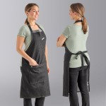 Uncommon Chef 3128 Black Cat Customizable Denim Surge Bib Apron with Black Webbing and 3 Pockets - 34