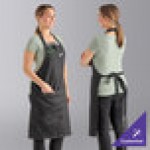 Uncommon Chef 3128 Black Cat Customizable Denim Surge Bib Apron with Black Webbing and 3 Pockets - 34
